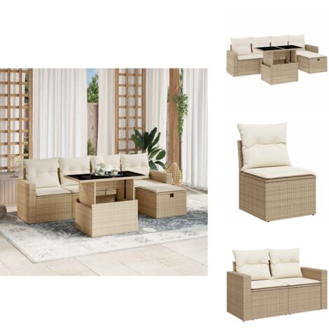 Canapé De Jardin 3 Pièces Avec Coussins - Résine Tressée Beige VidaXL - Salon Extérieur Patio - Neuf Dans Emballage D'origine