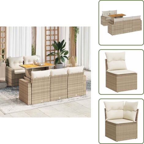 Salon De Jardin 3 Pièces VidaXL Avec Coussins - Résine Tressée Beige - Neuf En Emballage