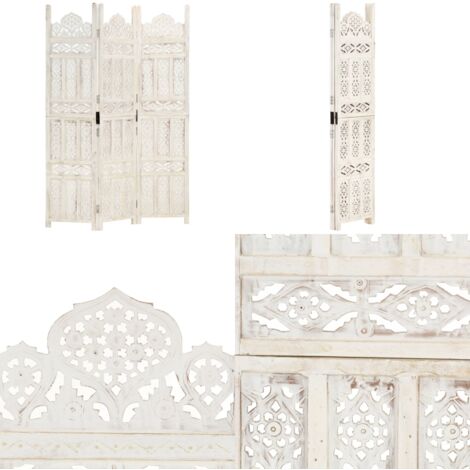 Paravent 6 Panneaux En Bois - Style Antique Artisanal - Diviseur De Pièce Pliable