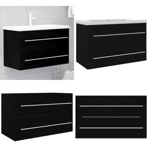 Tidyard Armoire De Lavabo Salle De Bain - Meuble Vasque Aggloméré Noir 100x38,5x45 Cm