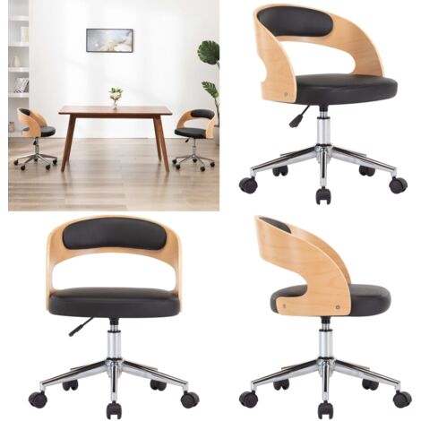 Chaise de bureau Crème Bois courbé et similicuir-AKO7677431267697