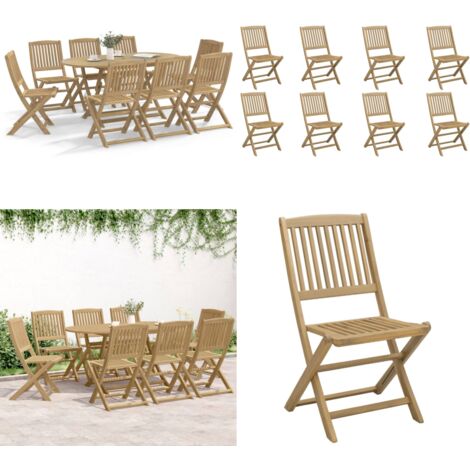 Lot De 8 Chaises De Jardin Pliantes En Bois D'acacia – 48,5x57x90 Cm – Capacité 110 Kg – Meubles Extérieurs Pliables