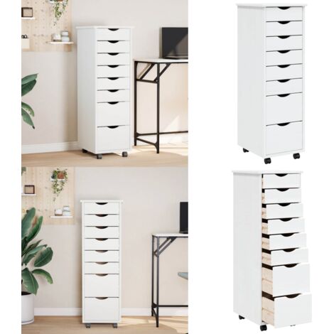 Armoire De Rangement, Armoire Roulante Avec Tiroirs Moss Blanc Bois De Pin Solide Pks46048 Meuble Pro