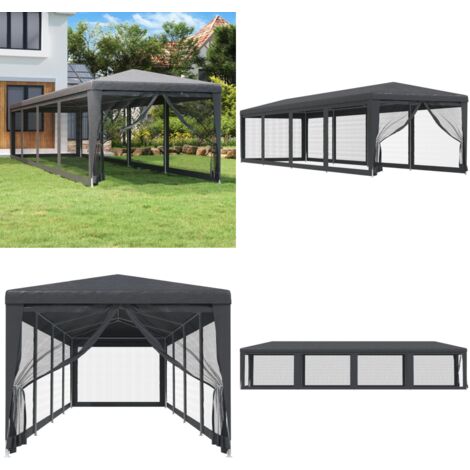Tente De Fête VidaXL - Dimensions 8x4 M, Hauteur 2,62 M - 12 Parois Latérales Anthracite - En Polyéthylène - Pour événements Extérieurs (jusqu'à 20 Personnes) - 5