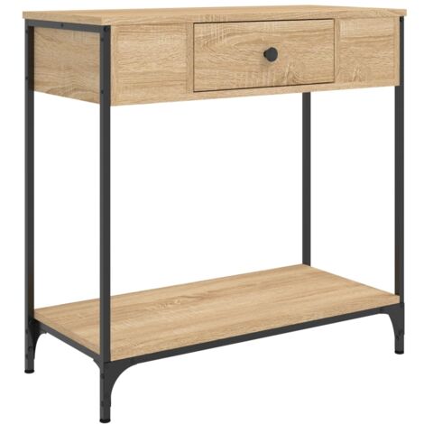 Table Console 120x33,5x75 Cm ML-Design - Chêne Rustique, Cadre Acier Noir, 2 étagères (entrée, Salon, Couloir) - 9