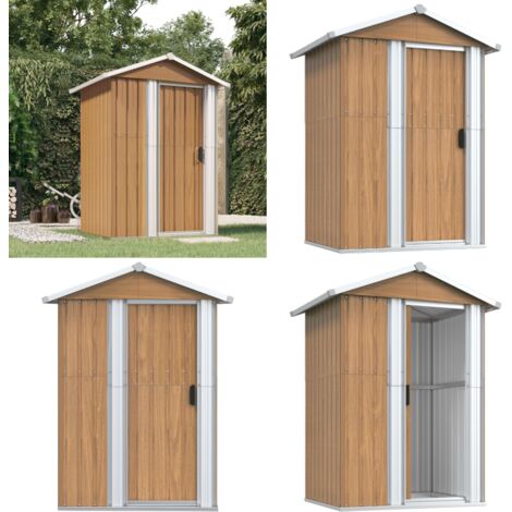 Abri De Jardin Marron En Acier Galvanisé 116x45x175 Cm - Rangement Extérieur Pour Outils Et Meubles, Avec Étages