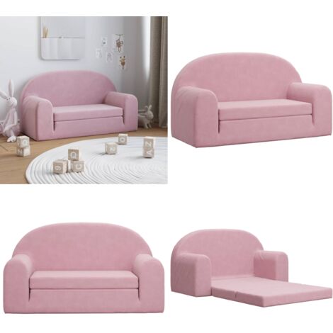 Canapé-lit Enfant 2 Places En Peluche Douce Rose - Transformable Fauteuil/canapé - Housse Amovible Lavable - 84 Cm