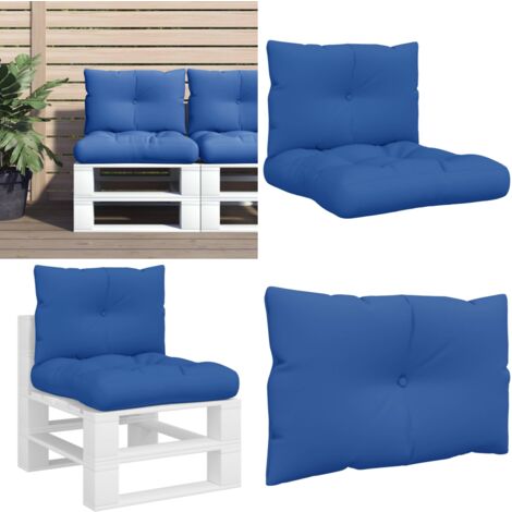 Lot De 3 Coussins Palette VidaXL - Bleu Royal, Polyester Imperméable - Dimensions Assise/Dossier/Accoudoir