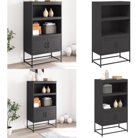 Buffet haut noir 68,5x38,5x123,5 cm acier - Buffet - Meuble De Rangement - Armoire - Design Industriel - Couleur Noire - Home & Living (1/5)