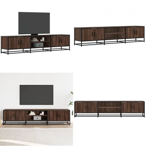 Meuble TV Chêne Noir 180 Cm - Meuble Bas Bois D'Ingénierie 4 Portes, Rangement Multimédia Moderne Pour Salon