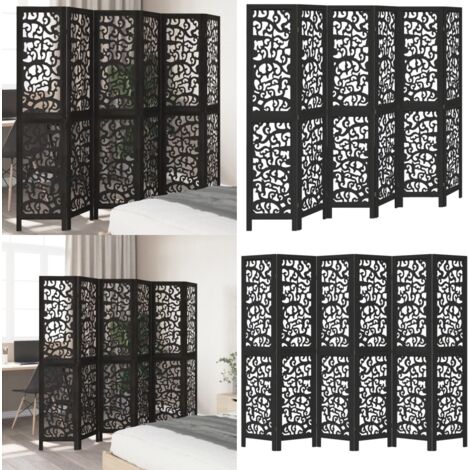 Cloison De Séparation 6 Panneaux VidaXL - Paravent En Bois De Paulownia Massif Noir - Pour Salon, Chambre