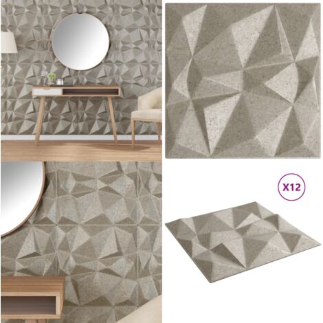 vidaXL Panneaux muraux 12 pcs béton 50x50 cm XPS 3 m² losange