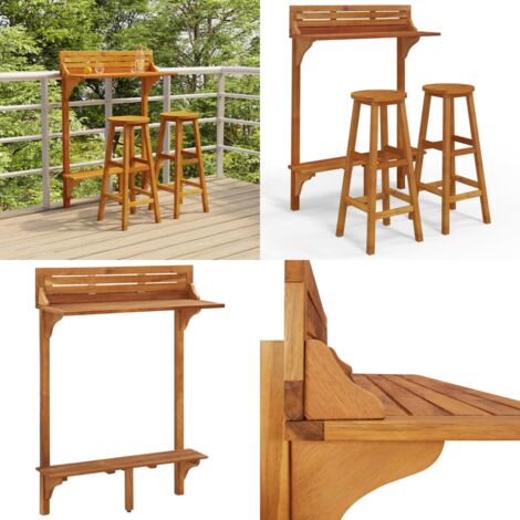 Ensemble de bar de balcon 3 pcs Bois d'acacia massif - Meubles De Jardin - Salon De Jardin - Table Bistro - Set De Jardin - Table Acacia - Home & Living (1/5)