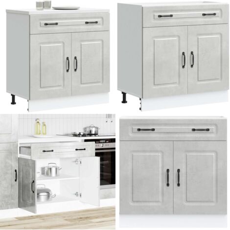 Armoire Murale De Cuisine Kalmar - Gris Béton, Portes En Verre, Dimensions 80x31x60 Cm, Bois D'ingénierie