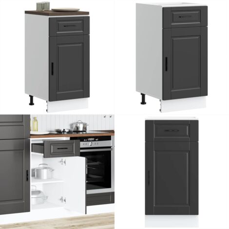 VidaXL Armoire De Cuisine Porto – Meuble Rangement Noir Bois D’Ingénierie 80x46x81,5 Cm Avec Pieds Réglables
