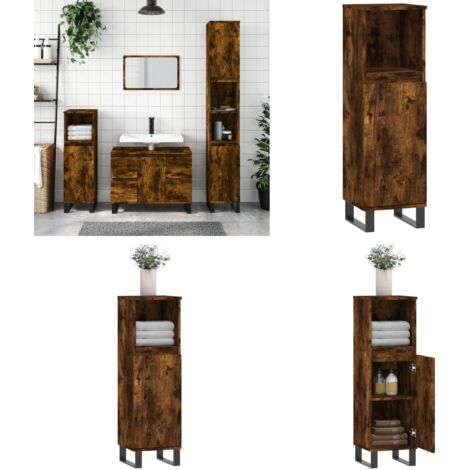 Armoire de bain chêne fumé 30x30x100 cm bois d'ingénierie - Meuble De Salle De Bain - Armoire De Salle De Bain - Rangement Salle De Bain - Commode Salle De Bain - Design Industriel - Home & Living (1/5)