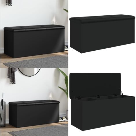 Banc De Rangement Noir 62x42x45 Cm - Bois D'Ingénierie - Coussin Similicuir - Capacité 110 Kg - Pour Entrée, Salon