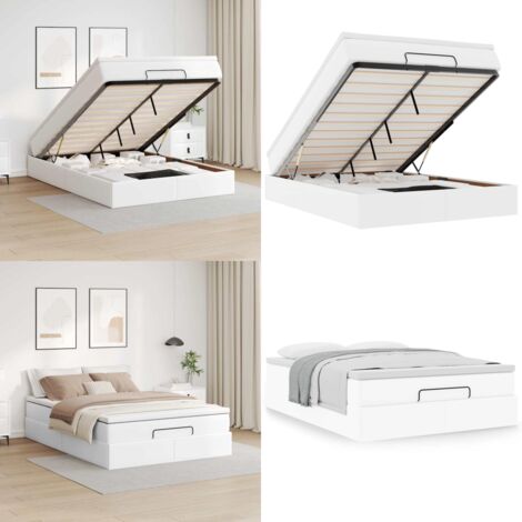 Cadre De Lit 140x200 Cm – Blanc – Similicuir – Neuf Sous Emballage