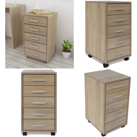 Caisson à tiroir de bureau avec roulettes 5 tiroirs Chêne - Meuble De Bureau - Commode De Bureau - Tiroir De Bureau - Rangement Bureau - Armoire De Bureau - Home & Living (1/5)