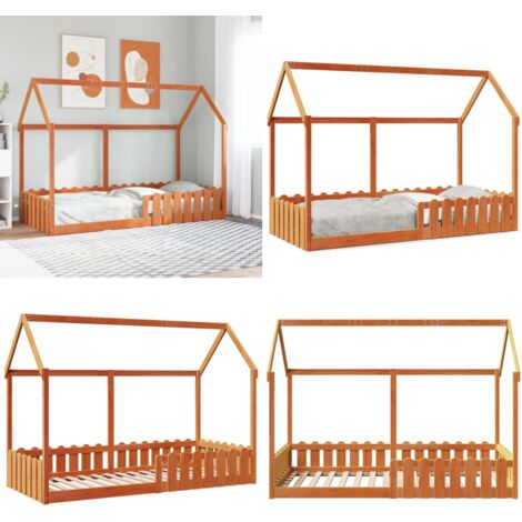 Lit Maison Enfant En Pin Massif - Cadre De Lit Plateforme 70x140 Cm, Bas Et Sécurisé