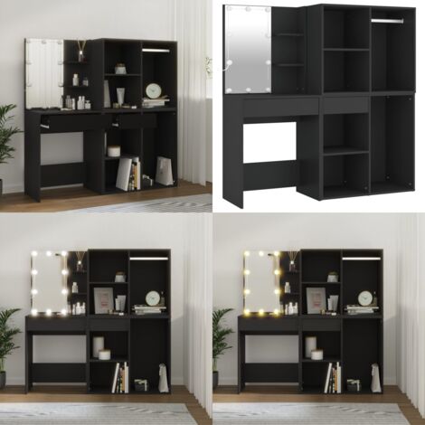 Coiffeuse à LED avec armoire noir bois d'ingénierie - Coiffeuse