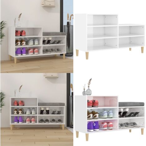 rangement chaussures blanc brillant 102x36x60 cm bois ingénierie