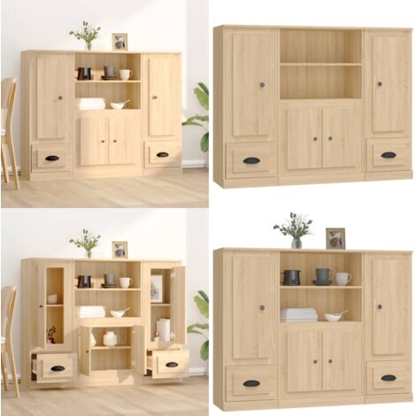 Buffet Moderne En Chêne 79x38x80 Cm - Meuble De Rangement Avec Tiroir Et Portes Pivotantes Pour Salon/cuisine - 12