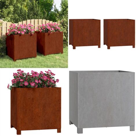 UNUS Garden Lot De 3 Piquets Décoratifs Arrosoir & Pots De Fleurs – Effet Rouille Métal – Parfait Jardin, Terrasse, Balcon