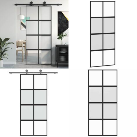 Porte Coulissante Noir 90x205 Cm Verre Tremp Aluminium Portes porte-coulissante-noir-90x205-cm-verre-tremp-aluminium-portes