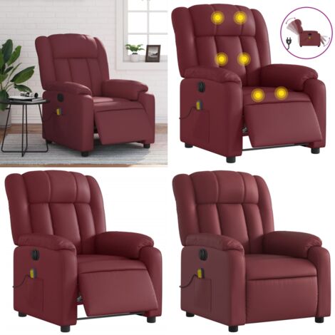 Fauteuil De Massage Et Relaxation Électrique VidaXL - Inclinaison 135°, 6 Points De Vibration, Similicuir Rouge Bordeaux - Charge Max 110kg