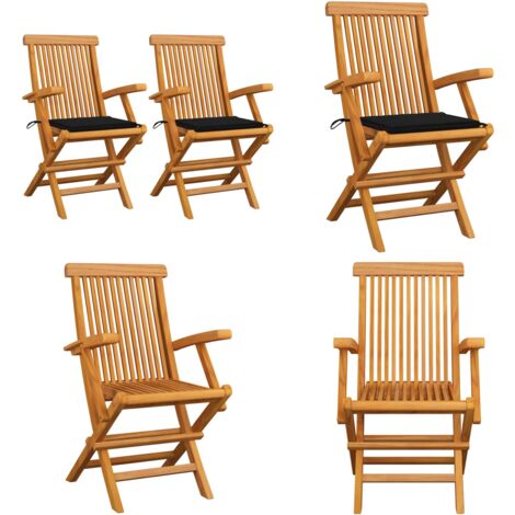 Chaises de jardin et coussins noir lot de 2 Bois de teck massif ...