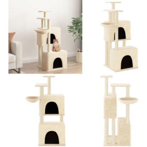 Arbre à Chat En Polyrotin 91 Cm - Sisal, Niches Et Boule Suspendue - Couleur Beige - Pour Chats Jusqu'à 10 Kg - 5