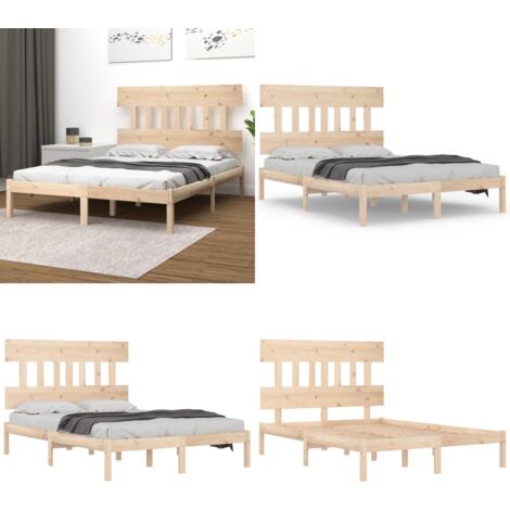 Cadre de lit robuste 150x200 cm bois massif naturel sans matelas