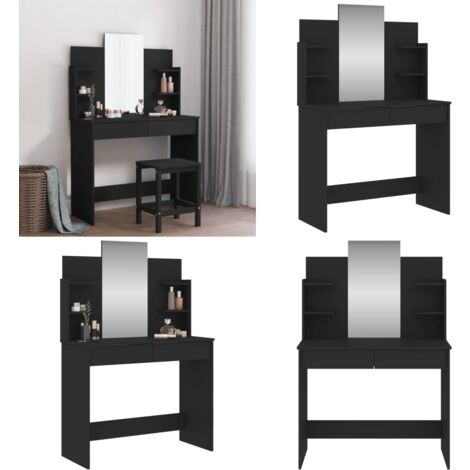 Coiffeuse Avec Miroir - Noir - 96x39x142 Cm - Meuble Lavabo