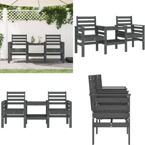 Banc De Jardin 2 Places Fiona XL - Effet Bois Anthracite, Cadre Acier Robuste, 141 X 28,5 X 43 Cm, Idéal Terrasse & Balcon