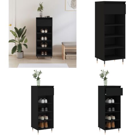 Armoire à Chaussures Noire 40x36x105 Cm – Bois D’ingénierie, Rangement Pas Cher