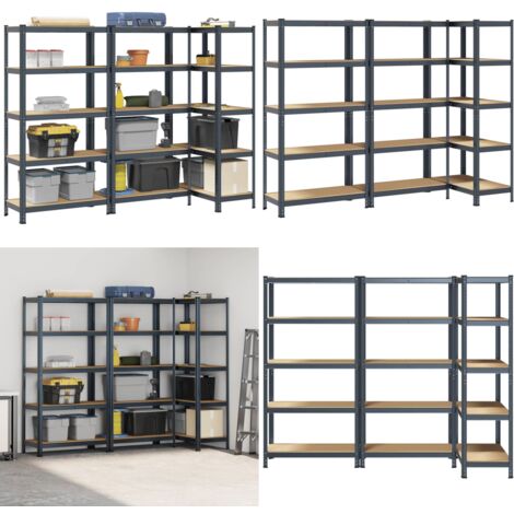 Lot De 2 étagères à 5 Niveaux Anthracite VidaXL - Acier Et Bois D'ingénierie - Pour Rangement Ou Séparation