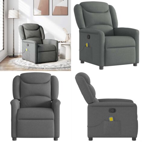vidaXL Fauteuil inclinable de massage Marron foncé Tissu vidaXL Fauteuil inclinable de massage Marron foncé Tissu