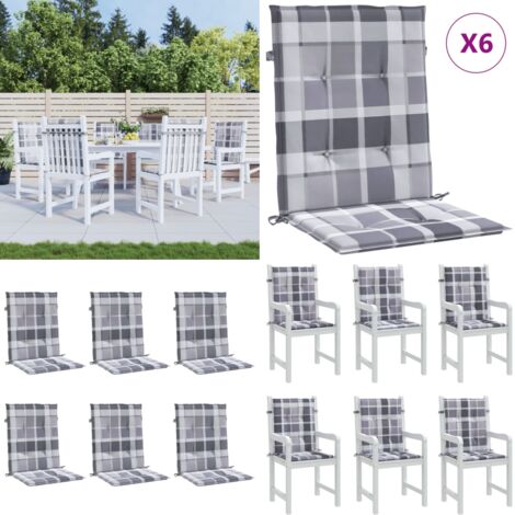 Lot De 6 Coussins De Chaise à Carreaux 40x40 Cm – Anthracite, Gris Clair, Marron, Beige – Confort Moelleux Avec Surpiqûre 4 Points Et Cordons De Fixation