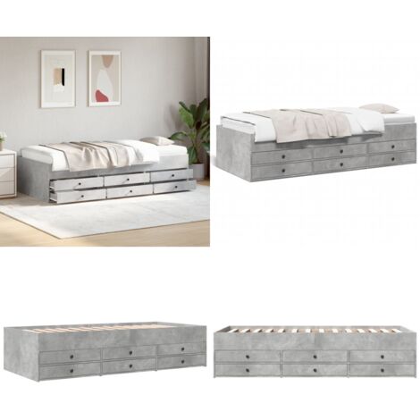 Lit de jour avec tiroirs sans matelas gris béton 75x190 cm - Lit Deux Places - Canapé Convertible - Meuble Multifonctionnel - Rangements Intégrés - Tiroir Coulissant - Home & Living (1/5)