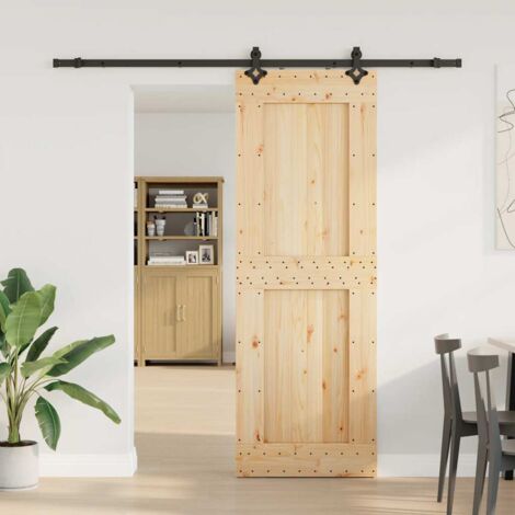 Porte Coulissante En Pin Massif 80x210 Cm – Kit Quincaillerie Inclus – VidaXL