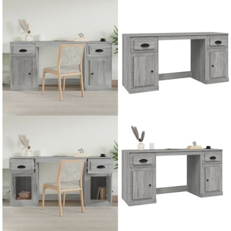 Bureau avec armoire sonoma gris bois d'ingénierie - Bureau En Bois ...