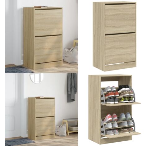 Voguad Meuble De Rangement à Chaussures Mince Avec 2 Tiroirs Rabattables, 2 Niveaux Autonome