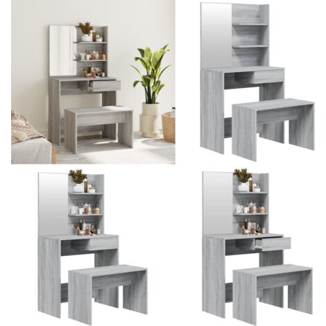 Miroir Salle De Bain Mural Sonoma Gris – Meuble Coiffeuse Avec 3 Étagères, 60x10,5x45 Cm
