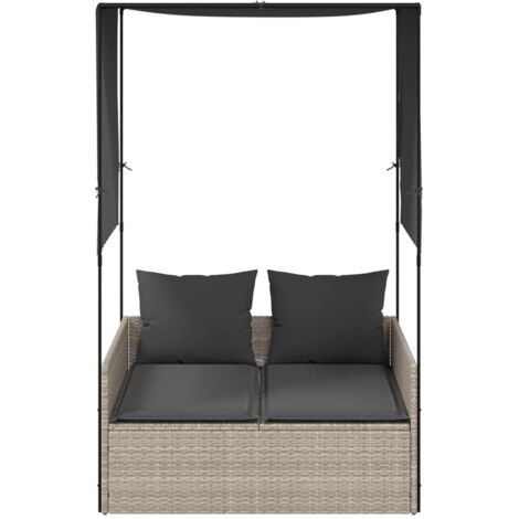 Outsunny Chaise Longue Double Bascule Avec Toit Solaire - Transat 2 Personnes Patio, Appui-têtes Amovibles, Roues, Noir