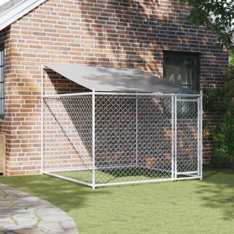 vidaXL Cage pour chien avec toit/portes gris 12x2x2 m acier galvanisé