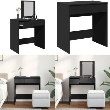 Coiffeuse Avec Miroir Noire - 96x39x142 Cm - Meuble Salle De Bain Ou Chambre