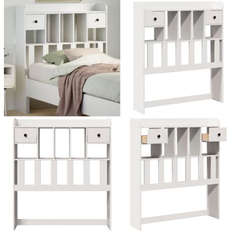 VidaXL Tête De Lit Avec Étagères En Bois Massif De Pin - Blanc 160 Cm - Rangement Intégré - Sur Pied