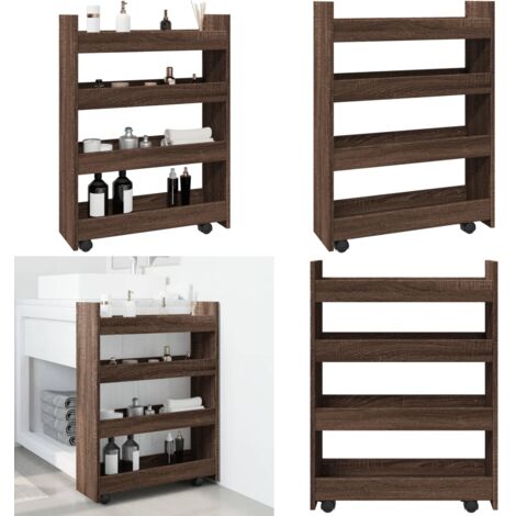 vidaXL Chariot de rangement Étroit 3 étagères Chêne fumé Bois composite à partir de 39,99
