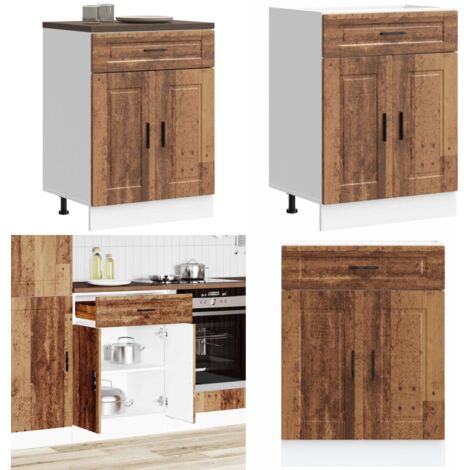 VidaXL Armoire De Cuisine Porto En Bois D'Ingénierie Vieux Bois - Meuble D'Évier Avec Tiroir Et Pieds Réglables